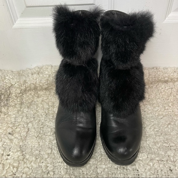 LUCA Grossi Handmade Made in Italy Leather Chunky Heeled Furry Buckle Boots 5 - Picture 2 of 9